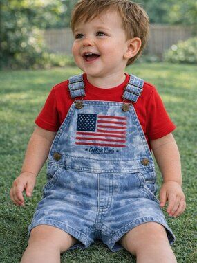 OshKosh B’Gosh Americana Shortall 6M Toddler Boy Overalls Patriotic Summer
